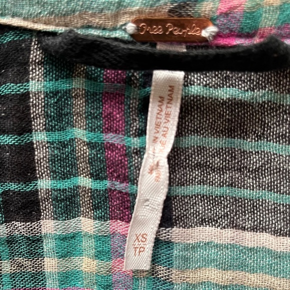 Free People The Voyage Shirtdress Mini. Oversized Pink Grey Turquoise Plaid XS - Picture 12 of 16